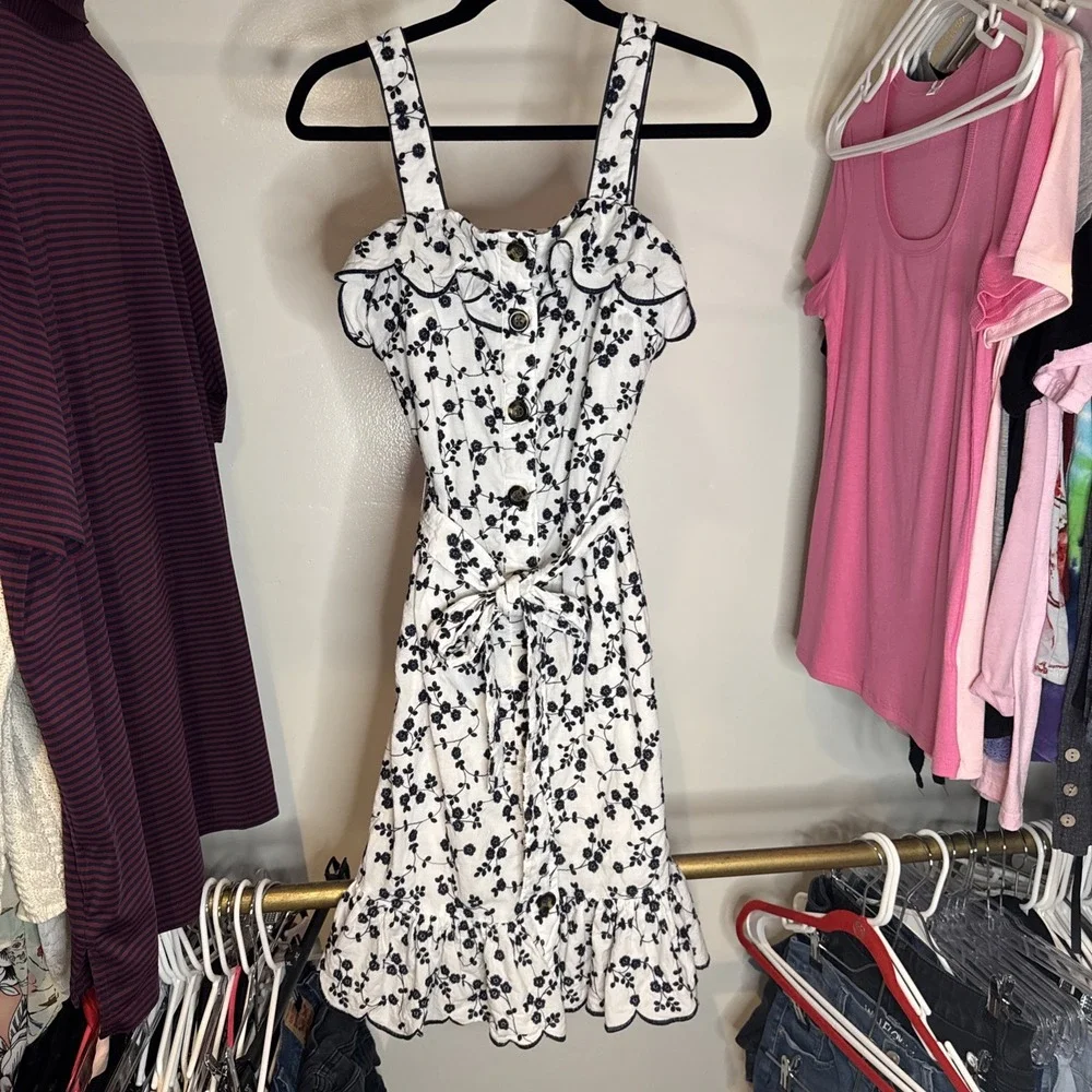 Ann Taylor Floral Embroidered Sun Dress Black and White Womens‎ Size XS